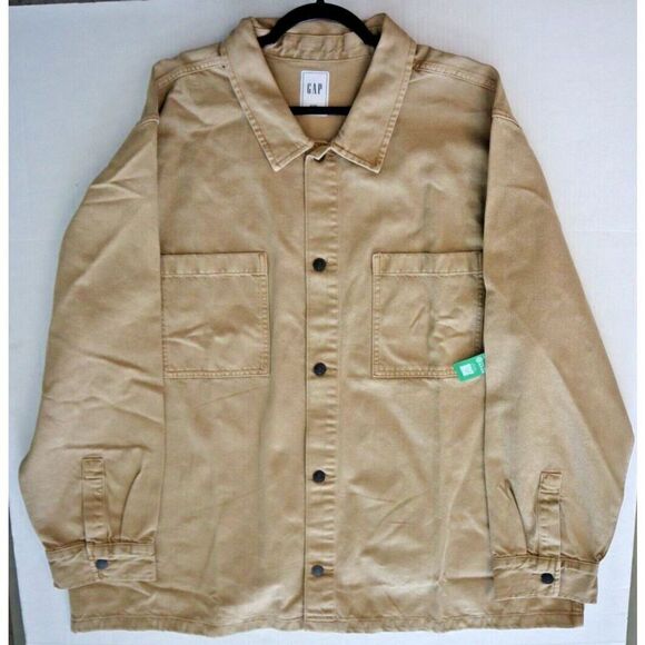 Gap 760330-02 Men's Sz 3XL Khaki/Beige Pocketed Denim L/S Utility Overshirt - Picture 6 of 10
